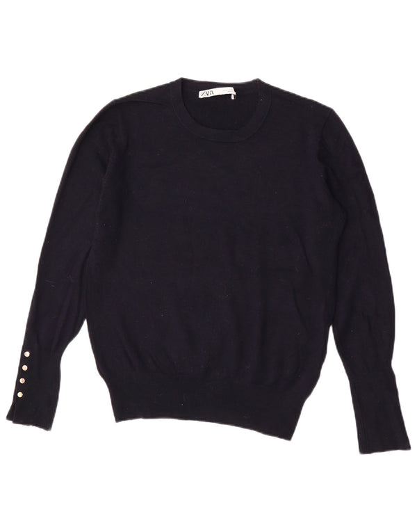 Zara Dame sweater med rund hals DK 12 Medium Navy Blue Viscose