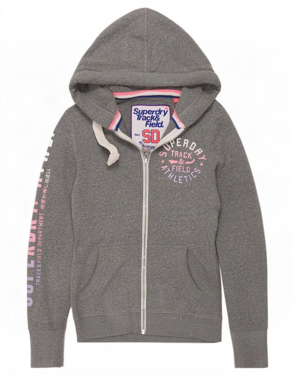 Superdry hættetrøje til kvinder med grafisk lynlås UK 10, lille grå flækket