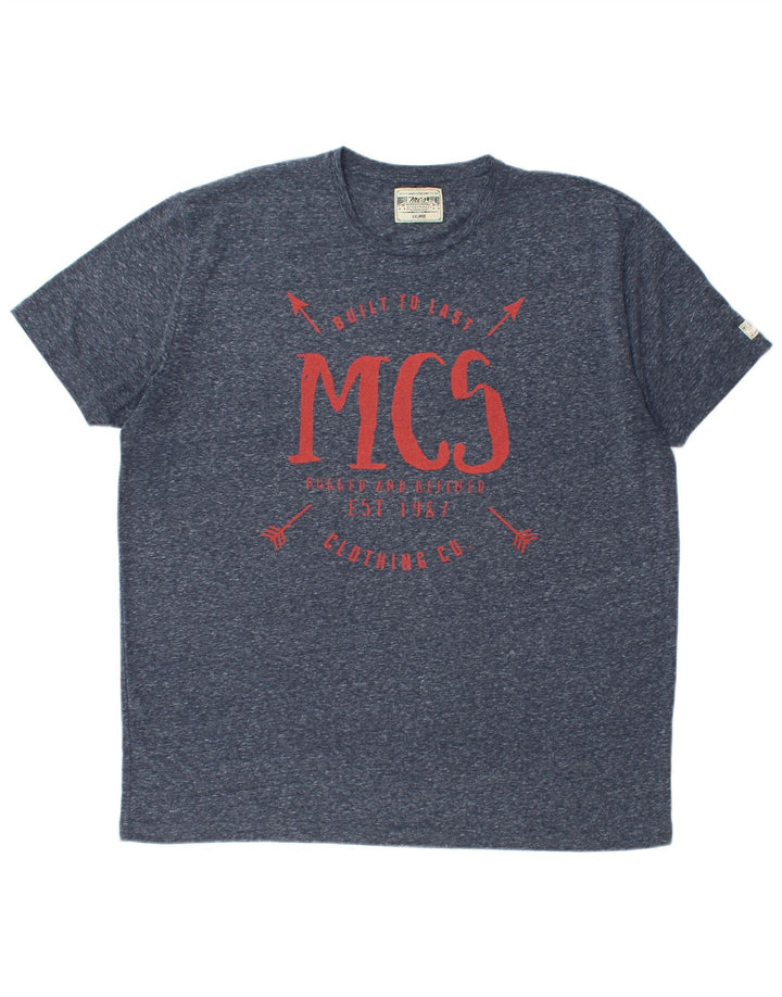 Marlboro Classics Herre grafisk T-shirt Top 2XL Navy Blue Flecked Polyester
