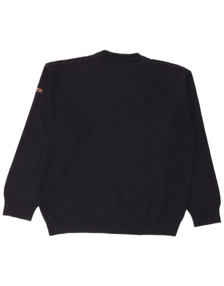 VINTAGE Herre sweater med rund hals, stor marineblå bomuld