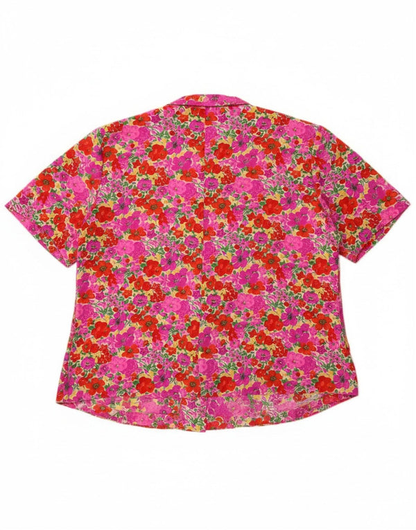 Vintage Womens Short Sleeve Shirt Blouse UK 16 Large Pink Floral