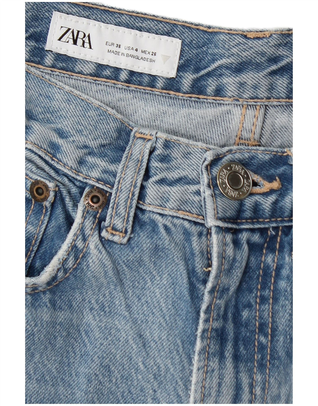 ZARA Dame Højtaljede Lige Jeans EU 36 XS W26 L26 Blå Bomuld