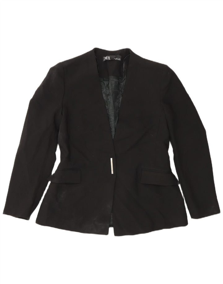 Zara Dame Blazer Jacket UK 14 Stor Sort Polyester