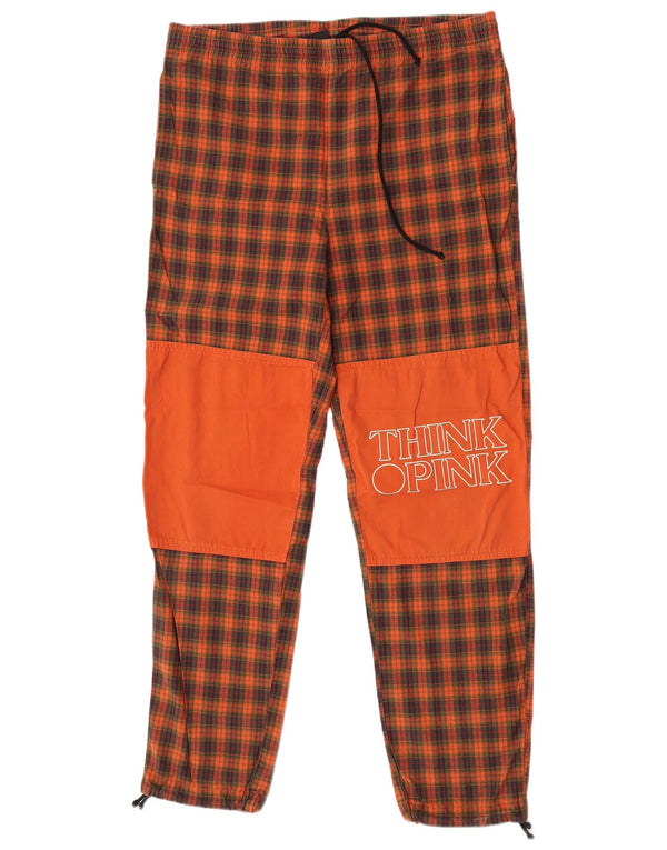 Think Pink Mens Graphic Tracksuit Trousers Joggers Medium Orange Check