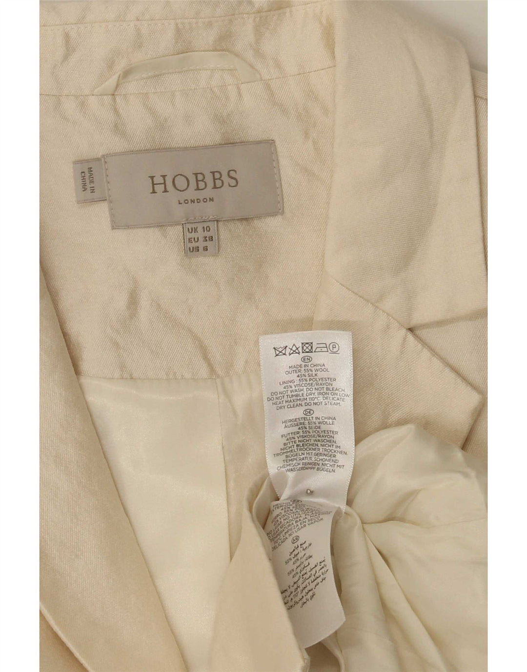 Hobbs Dame 2 Buttons Crop Blazer Jacket UK 10 Small Off White Uld