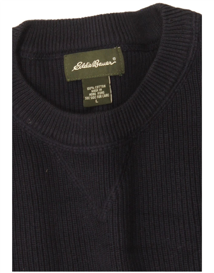 EDDIE BAUER Herre sweater med rund hals, stor marineblå bomuld