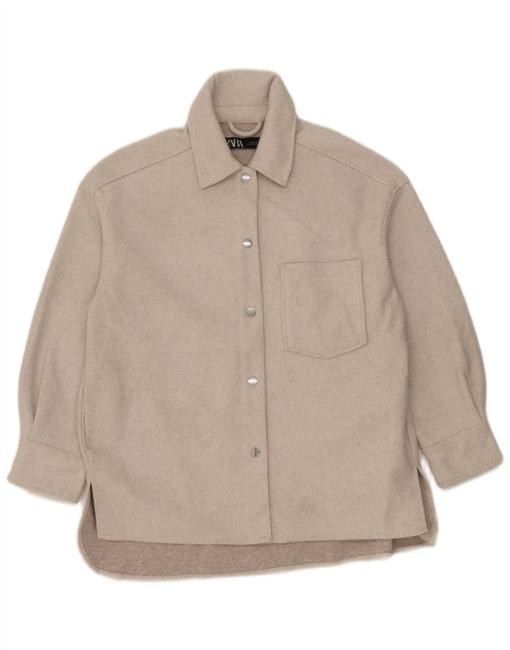 Zara Dame Oversized Flannel Shirt UK 10 Small Grå Polyester
