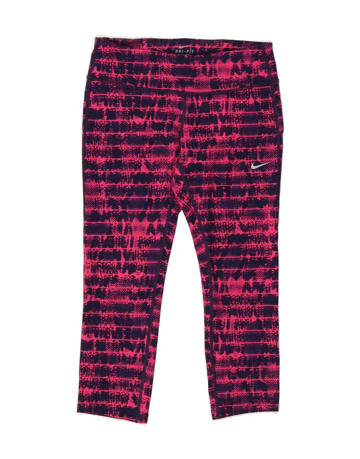 NIKE Womens Dri Fit Capri Leggings UK 14 Medium Pink Striped Polyester Vintage Nike and Second-Hand Nike from Messina Hembry 