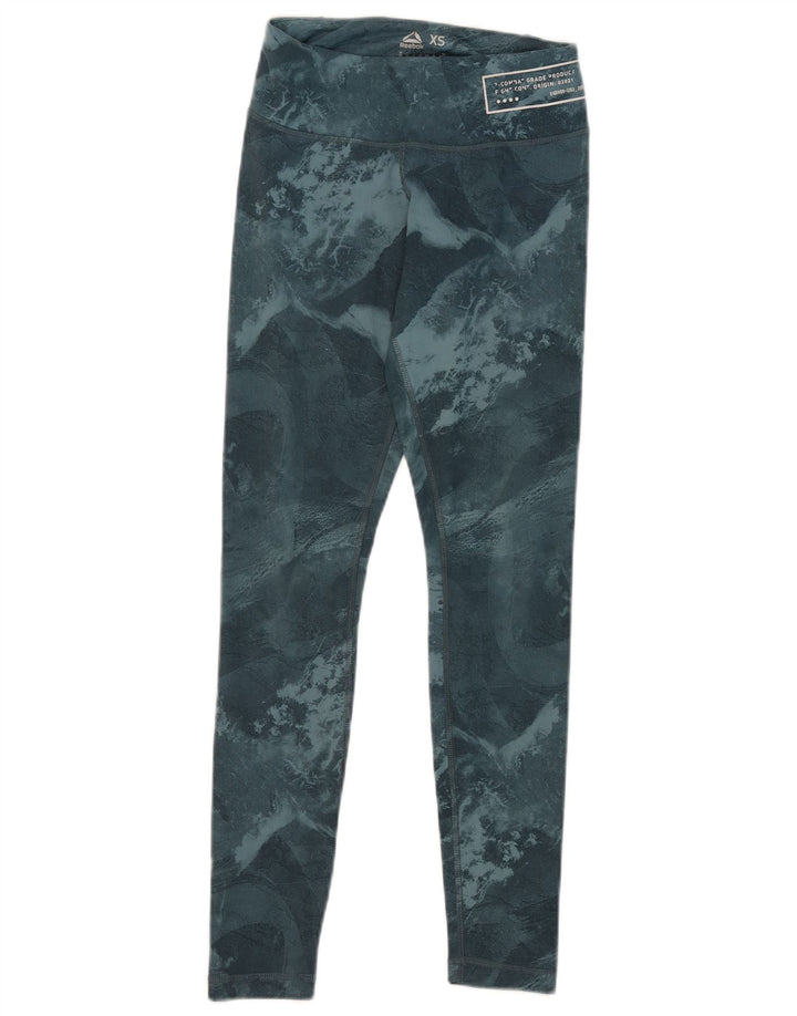 Reebok Womens Speedwick abstrakt mønster Leggings UK 4/6 XS blå polyester