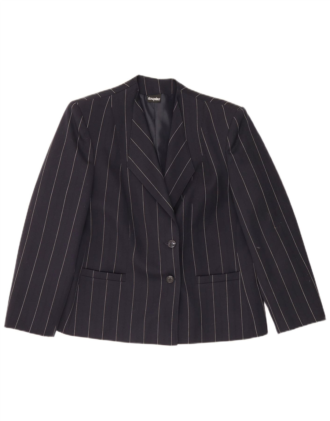 ELENA MIRO Dame 2-knaps blazerjakke UK 18 XL marineblå stribet uld