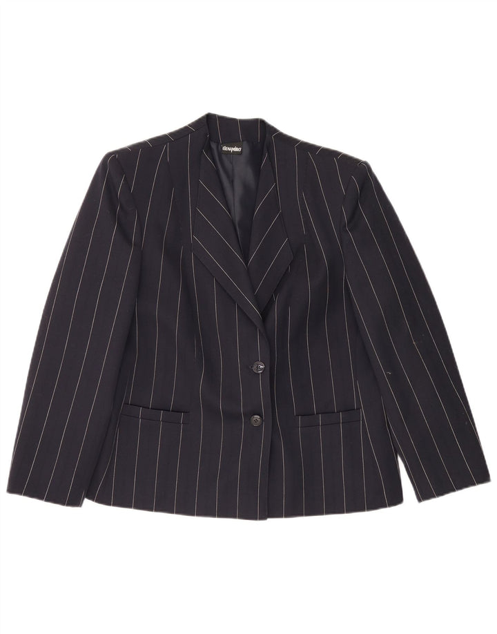 ELENA MIRO Dame 2-knaps blazerjakke UK 18 XL marineblå stribet uld