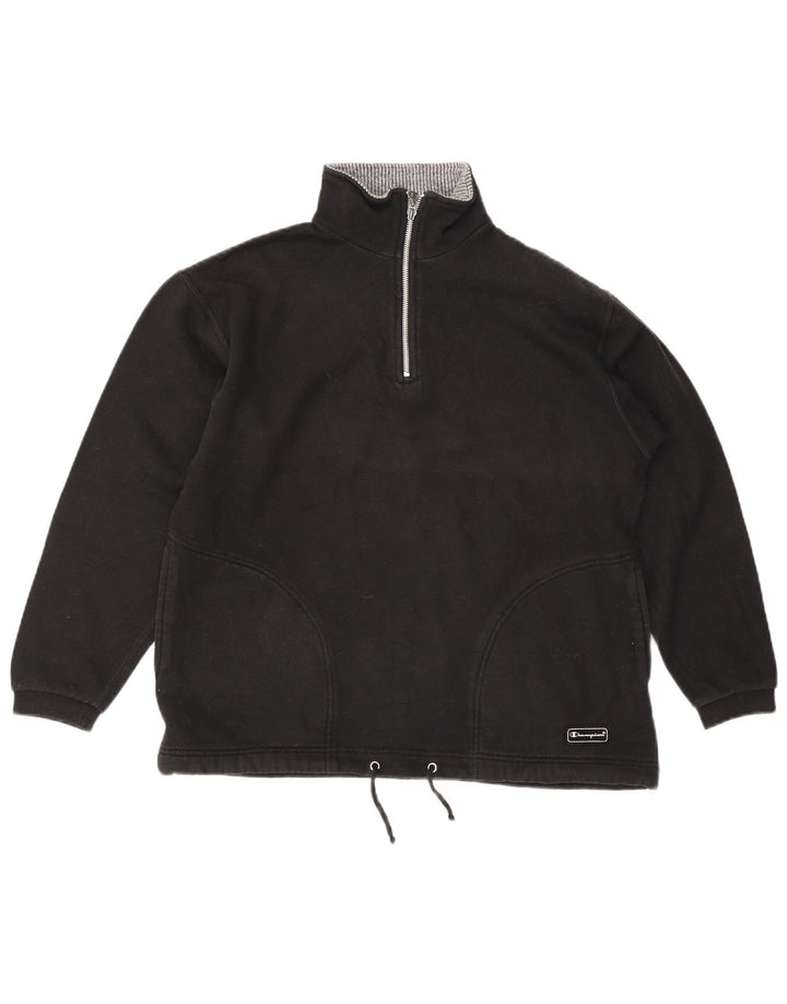 Champion Dame Zip Neck Sweatshirt Jumper UK 14 Medium Sort Bomuld