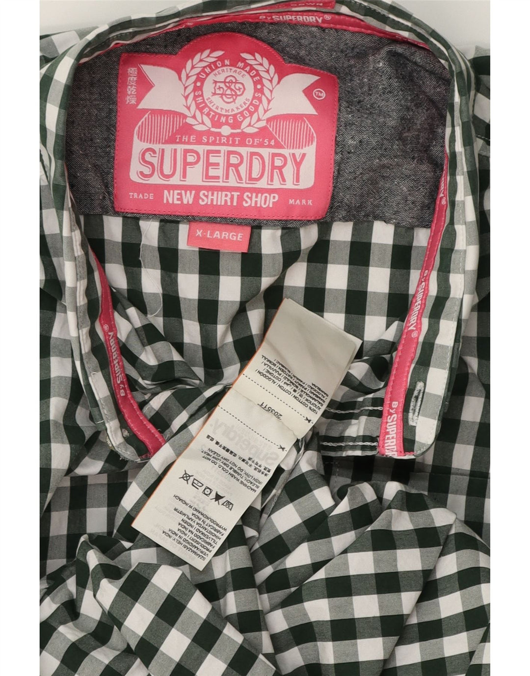 SUPERDRY Herreskjorte XL Grøn Gingham Bomuld