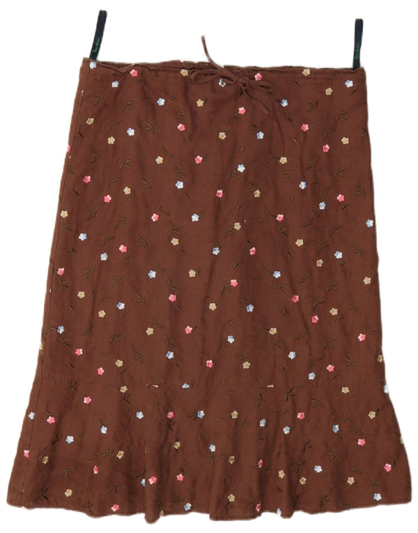 Boden Dame A-Line Nederdel UK 10 Small W34 Brown Spotted Linen