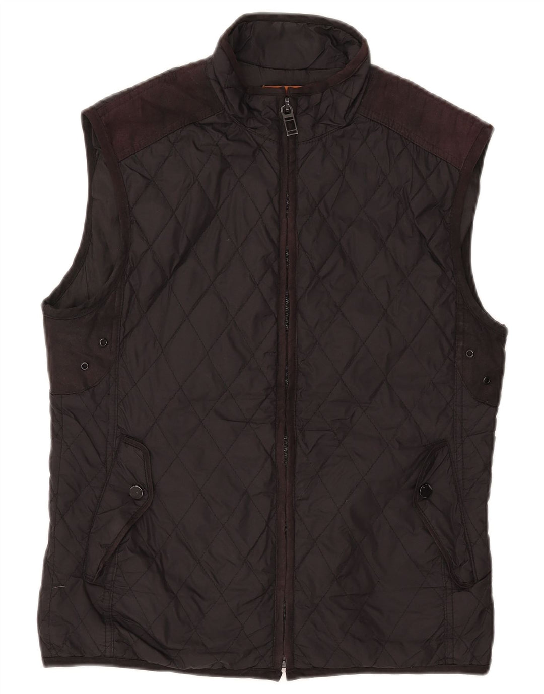 ZARA Herre Quiltet Gilet UK 40 Stor sort nylon