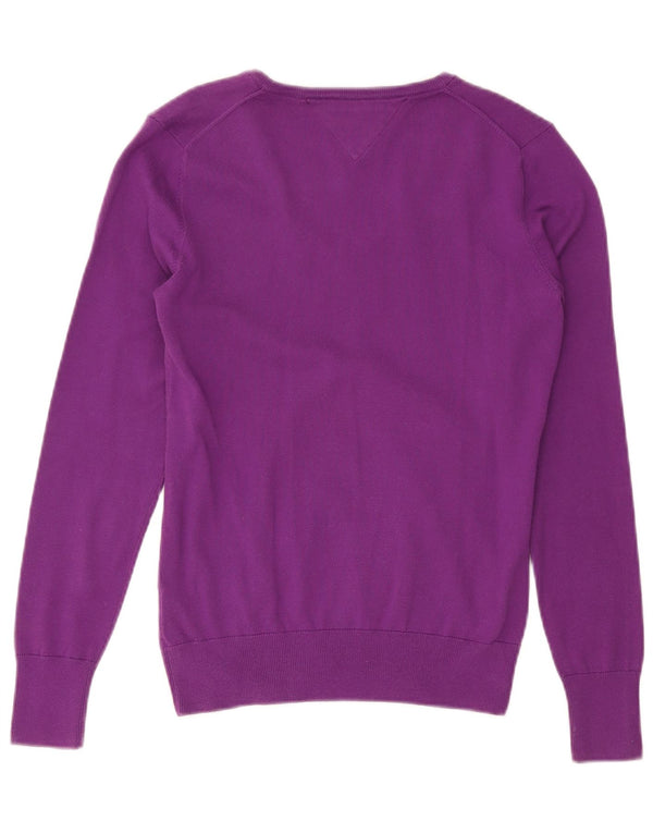 Tommy Hilfiger Dame V-hals sweater UK 14 Medium Lilla Bomuld