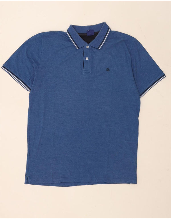 Champion herre poloshirt XL blå stribet bomuld