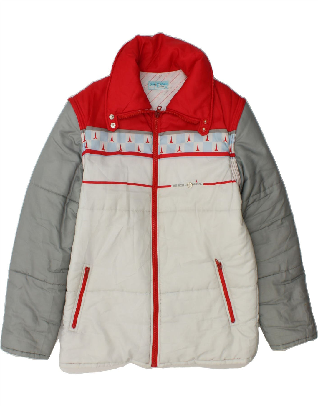 SELENIA Mens Padded Jacket UK 38 Medium Multicoloured Colourblock Vintage Selenia and Second-Hand Selenia from Messina Hembry 