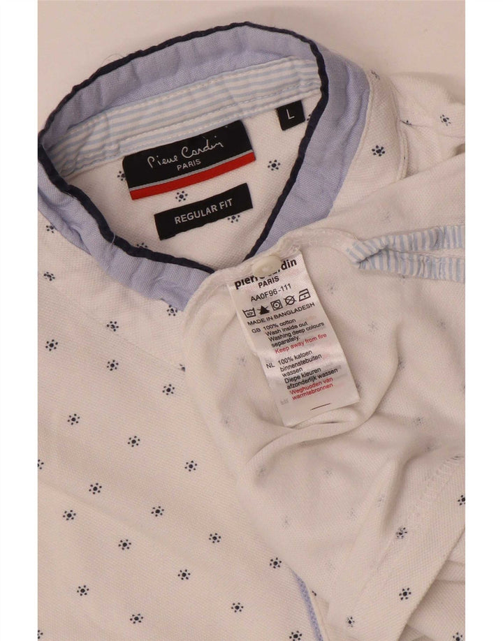Pierre Cardin Herre abstrakt mønster poloshirt Stor hvid bomuld