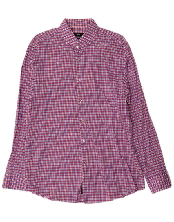 Hugo Boss Herre Slim Fit skjorte str. 43 17 XL Lilla ternet bomuld