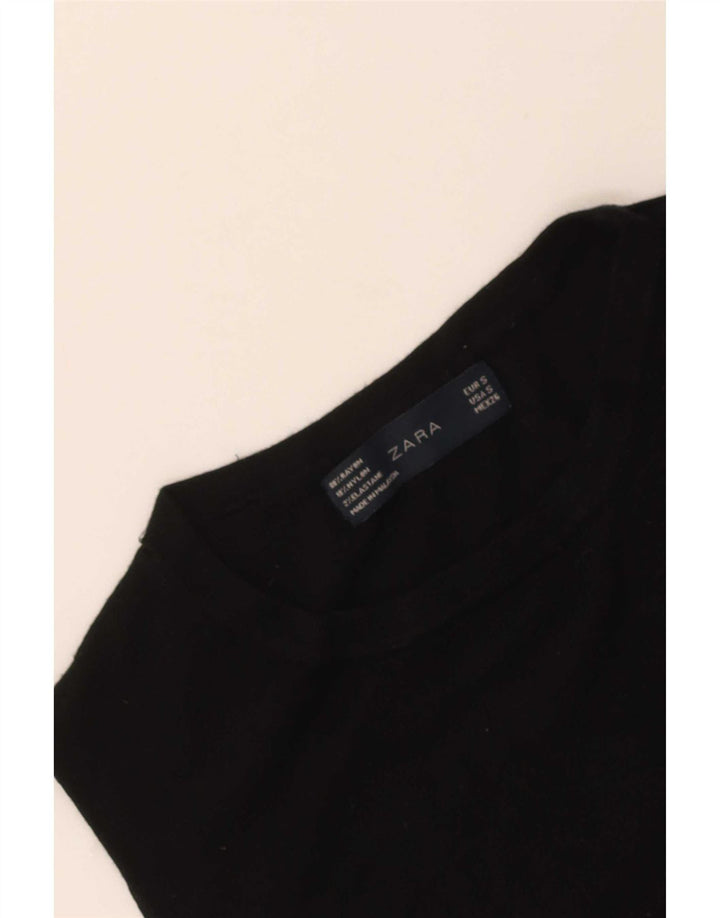 Zara Dame Vest Tank Top UK 8 Small Black Rayon