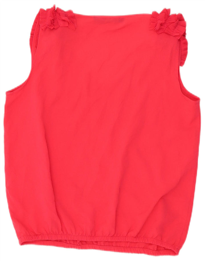 Zara Womens Flæse foran ærmeløs bluse Top UK 14 Medium Rød