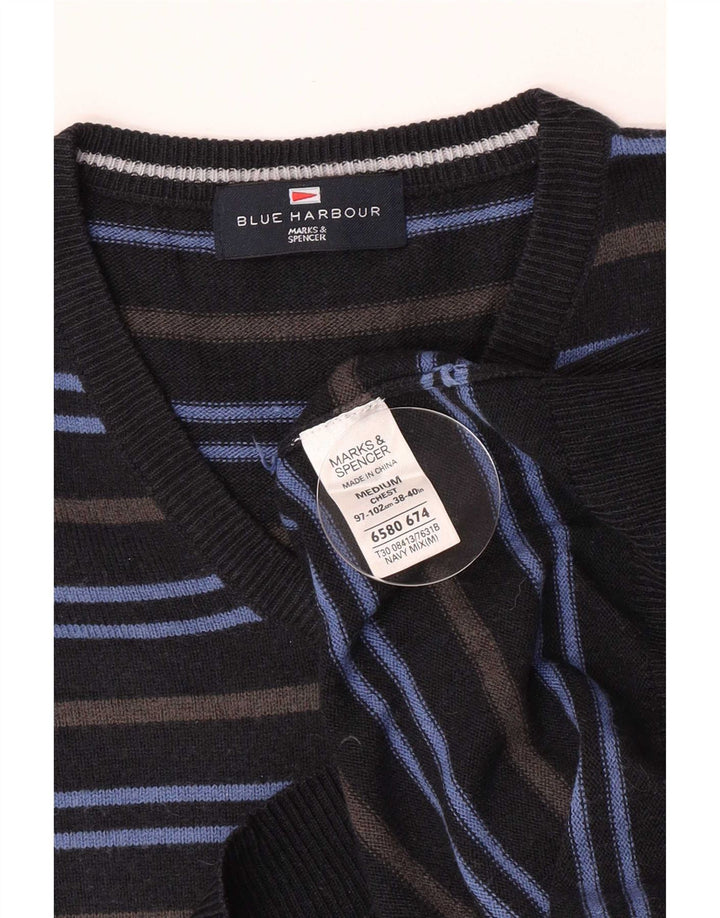 Marks & Spencer Herre V-hals sweater Medium Marineblå Stribet akryl