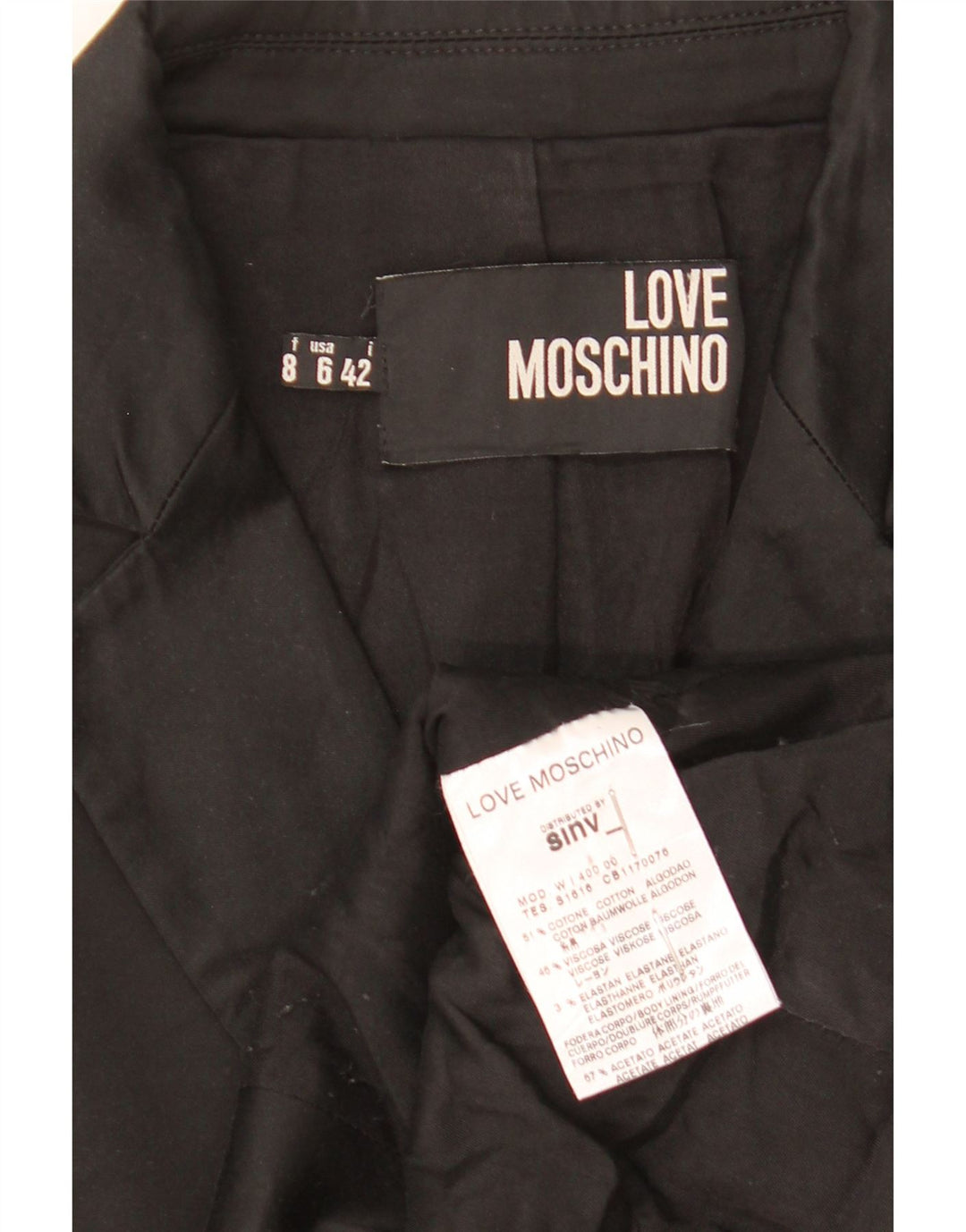 Moschino Dame Crop 3 Button Blazer Jacket IT 42 Medium Sort Bomuld