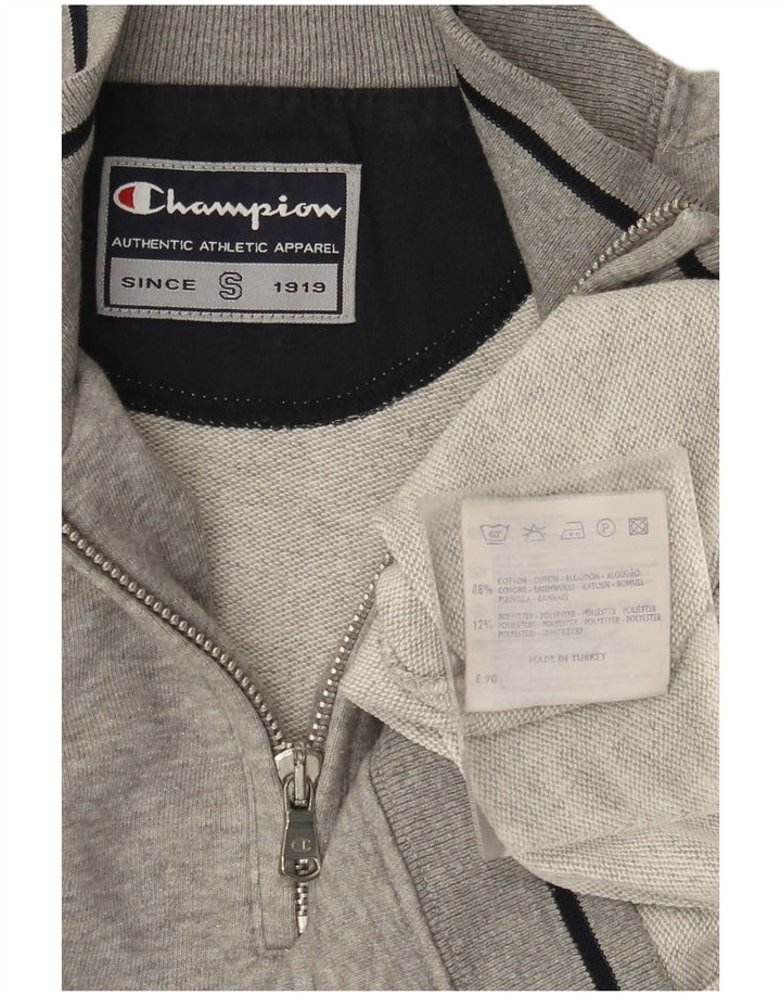 CHAMPION Herre Grafisk Zip Neck Sweatshirt Jumper lille grå bomuld