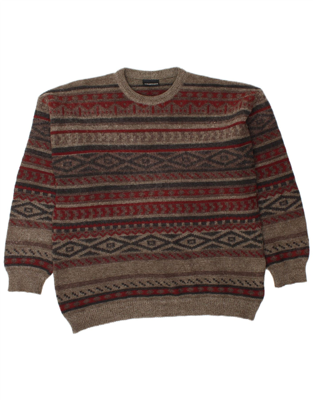 Giramondo herre rund hals sweater stor brun geometrisk polyakryl
