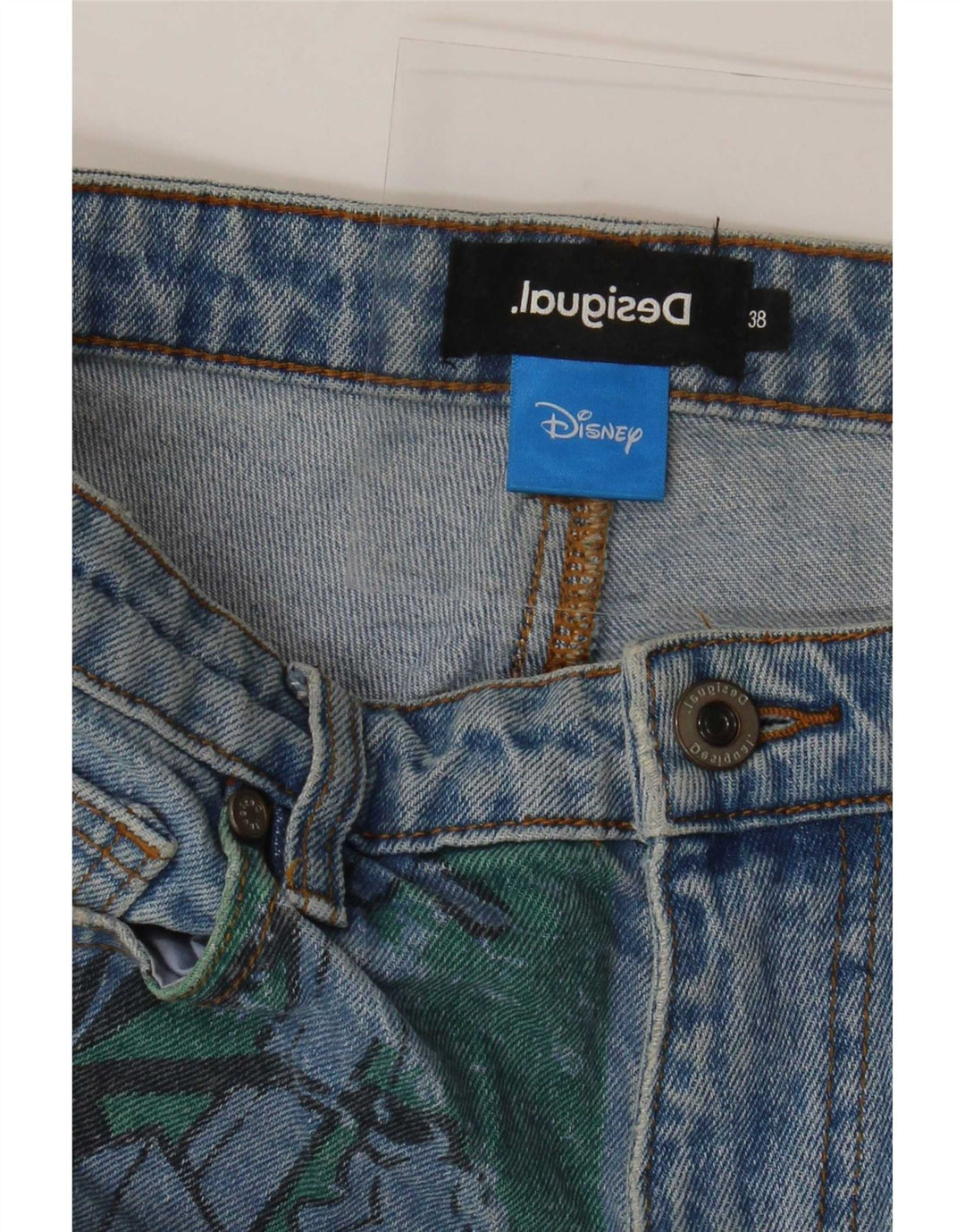 Desigual Dame Disney Straight Jeans EU 38 Medium W28 L26 Blue Patchwork