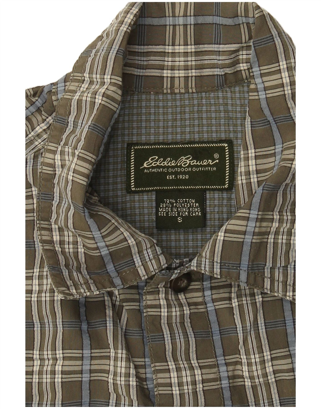 EDDIE BAUER Kortærmet herreskjorte lille grå ternet bomuld