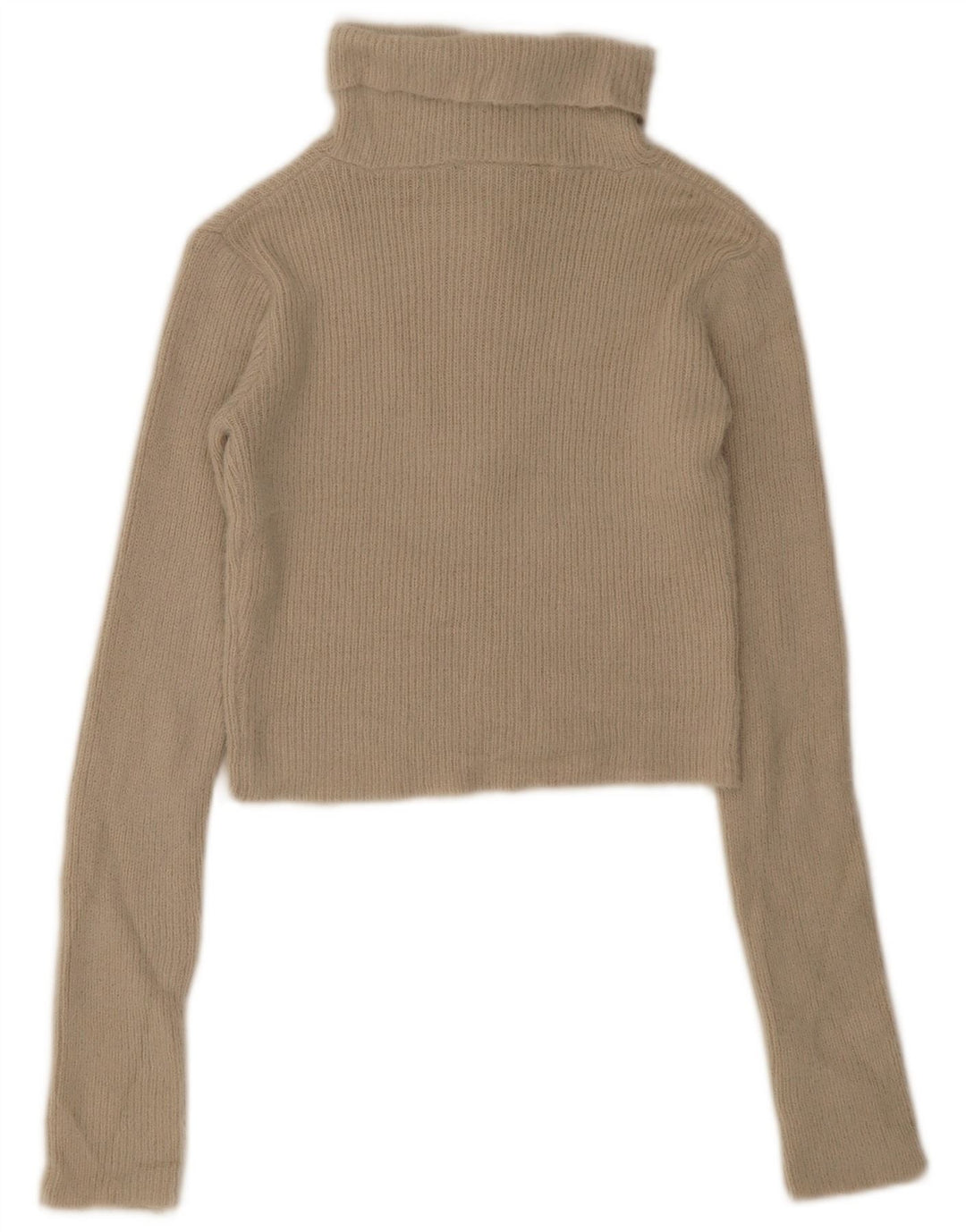 Zara Dame Crop Zip Neck Jumper Sweater UK 12 Medium Beige