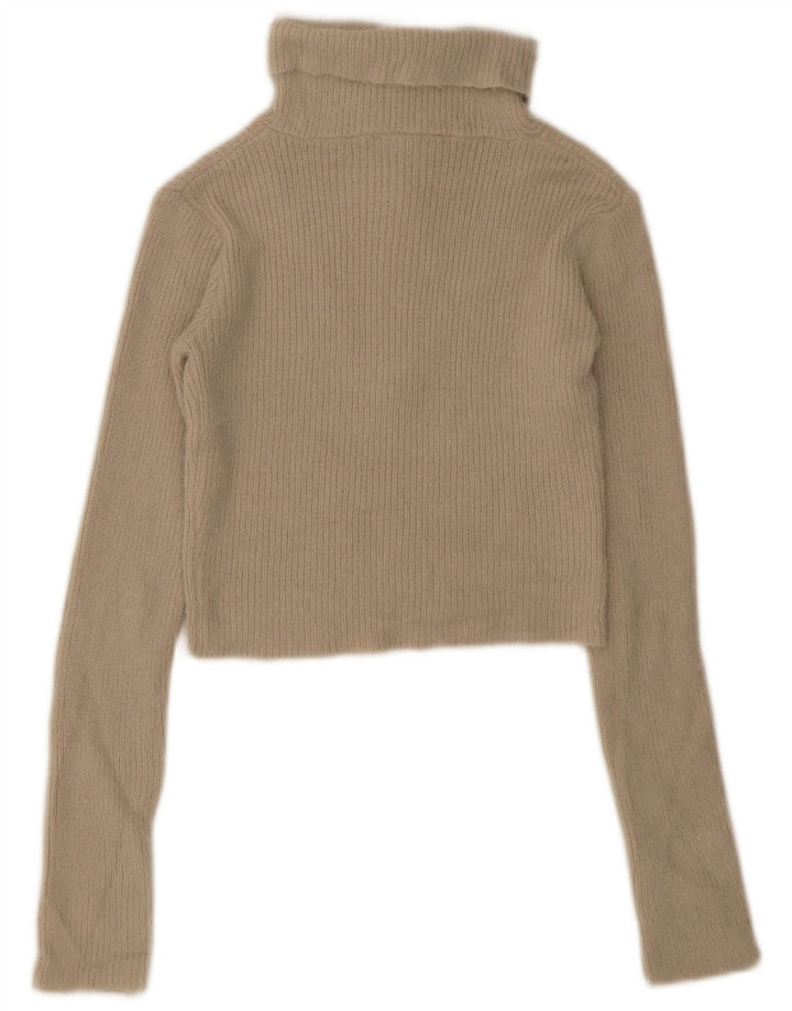 Zara Dame Crop Zip Neck Jumper Sweater UK 12 Medium Beige