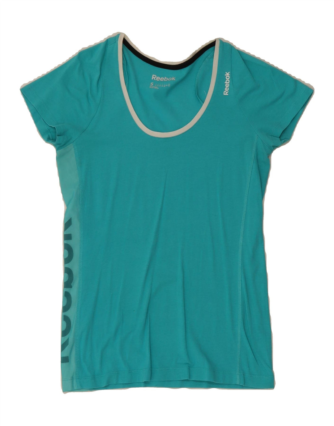 REEBOK Womens Graphic T-Shirt Top UK 8/10 Small Turquoise Vintage Reebok and Second-Hand Reebok from Messina Hembry 