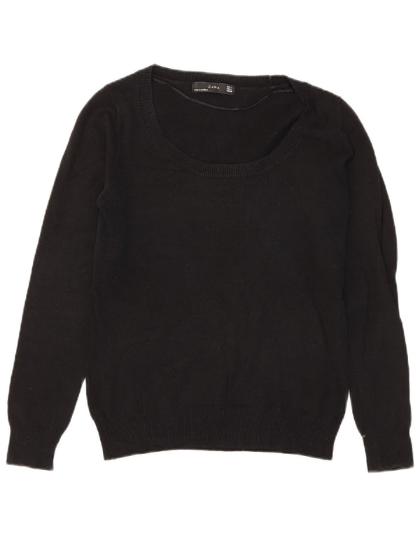 Zara Dame Boat Neck Jumper Sweater UK 14 Large Black