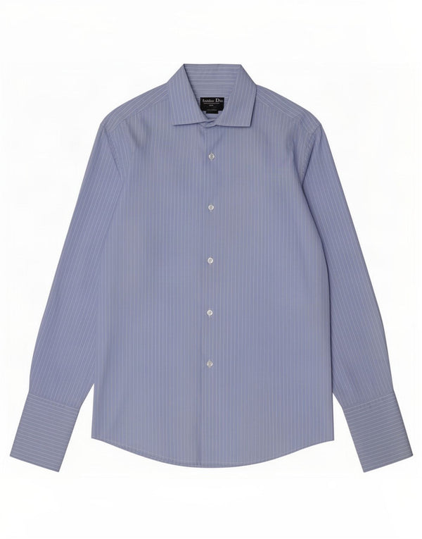 Christian Dior Mens Shirt Size 39 Medium Blue Pinstripe Cotton