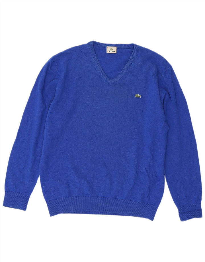 Lacoste Herre V-hals sweater str. 6 XL Blå Virgin Wool