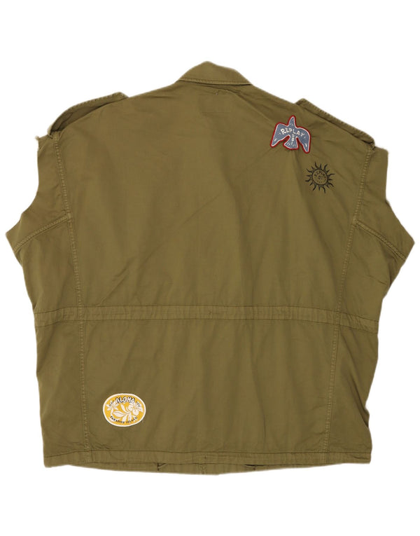 Replay Herre Military Loose Fit Utility Gilet UK 36 Small Khaki Cotton