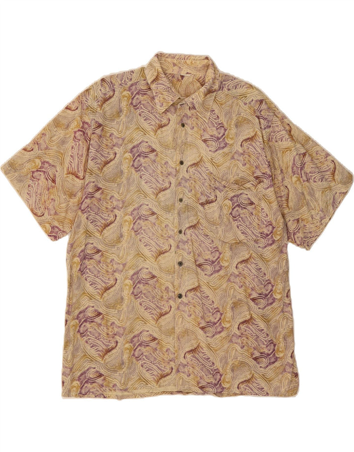 VINTAGE Mens Abstract Pattern Short Sleeve Shirt Medium Beige Vintage Vintage and Second-Hand Vintage from Messina Hembry 