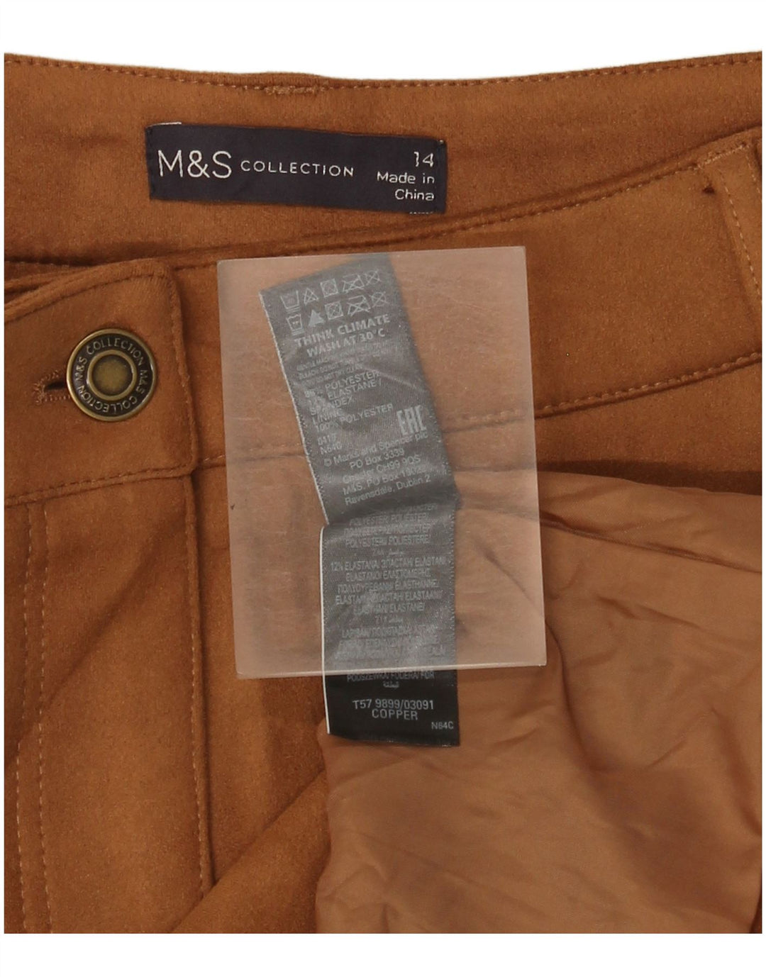 Marks & Spencer Dame Mini-nederdel UK 14 Large W34 Beige Polyester