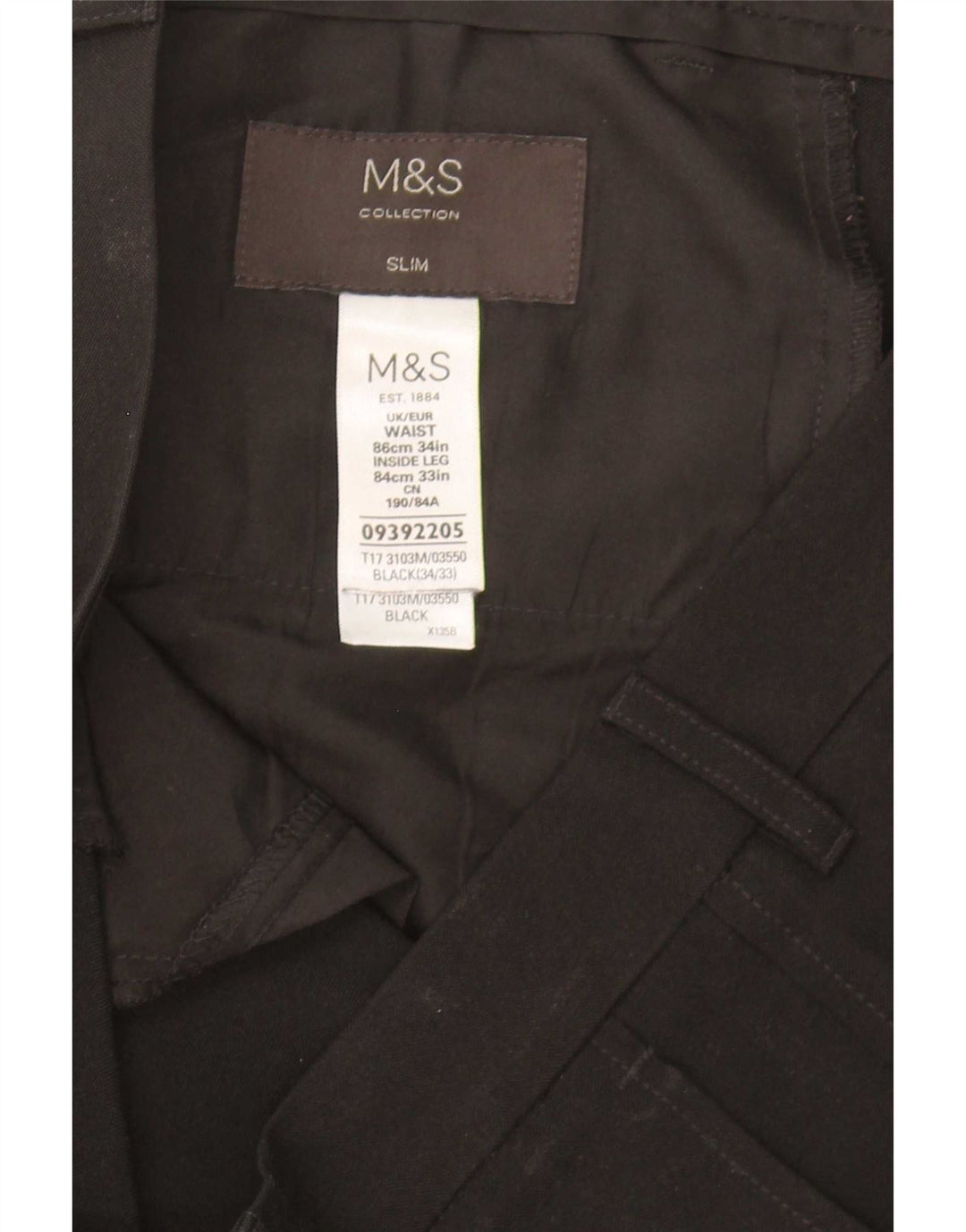 Marks & Spencer Herre Slim Chino Bukser W34 L33 Sort Polyester