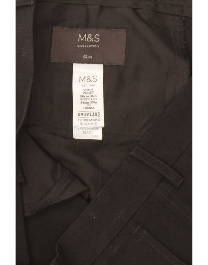 Marks & Spencer Herre Slim Chino Bukser W34 L33 Sort Polyester