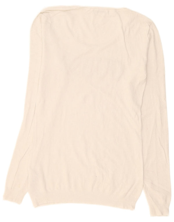 Guess Womens Grafisk Boat Neck Jumper Sweater UK 14 Large White Viscose