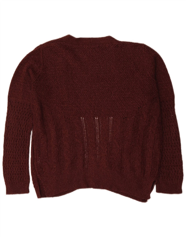 Oasis Dame Oversized Open Cardigan Sweater UK 14 Medium Burgundy Akryl