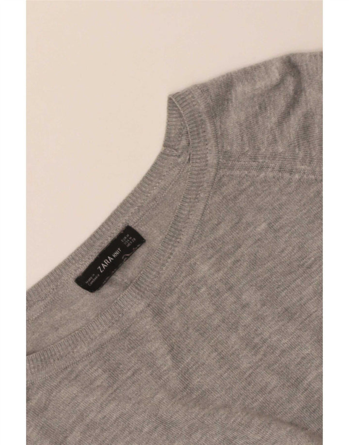 Zara Womens Crop Boat Neck Jumper Sweater UK 14 Medium Grey