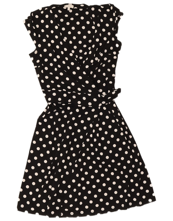 Hobbs Womens Sleeveless Wrap Dress UK 10 Small Black Polka Dot Viscose