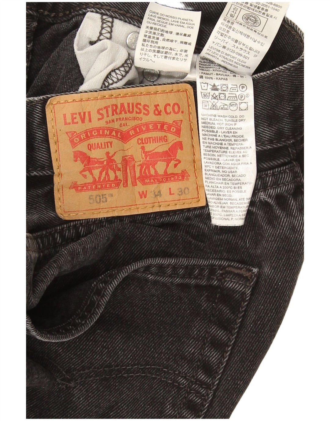 Levi's Herre 505 Straight Jeans W34 L30 Sort Bomuld