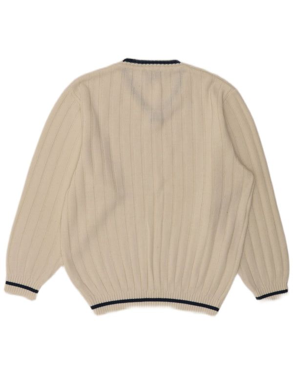 VINTAGE Herre V-hals sweater UK 40/42 Medium White Polyacrylic