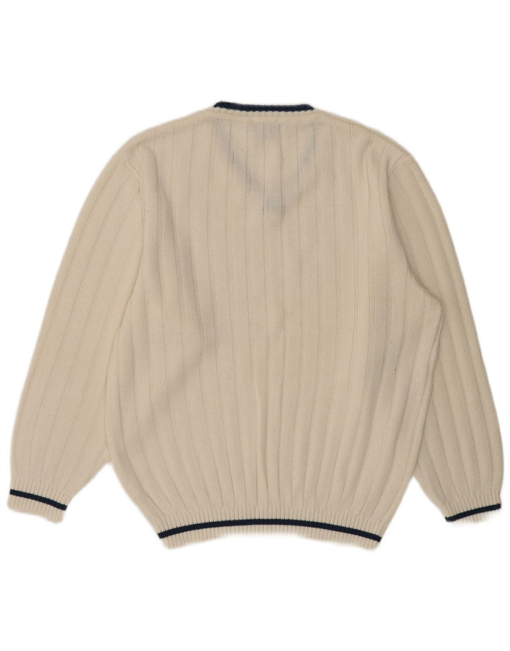 VINTAGE Herre V-hals sweater UK 40/42 Medium White Polyacrylic